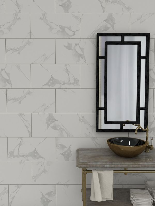 Smoke White Polished Porcelain Tile - 600x300mm