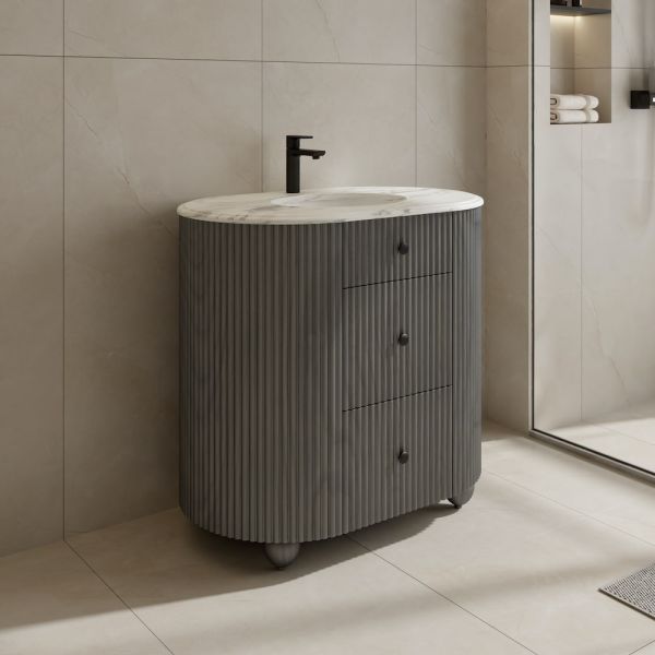 Soul Carrera Marble Top & Dark Grey Solid Wood Freestanding Vanity - 900mm