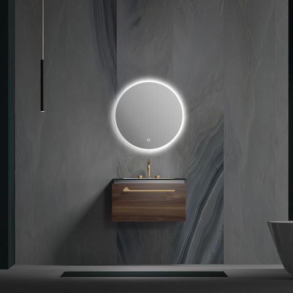 Ibero Modern Wood Vanity With Black Porcelain Top, Gold Shelf - 700mm